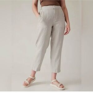 Athleta Voyager 100% Linen Tapered Ankle Pants in Natural Beige Women’s 18 $109